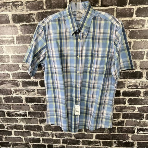 NWT Brooks Brothers Plaid Short Sleeve Regular Fit Shirt - Picture 1 of 9